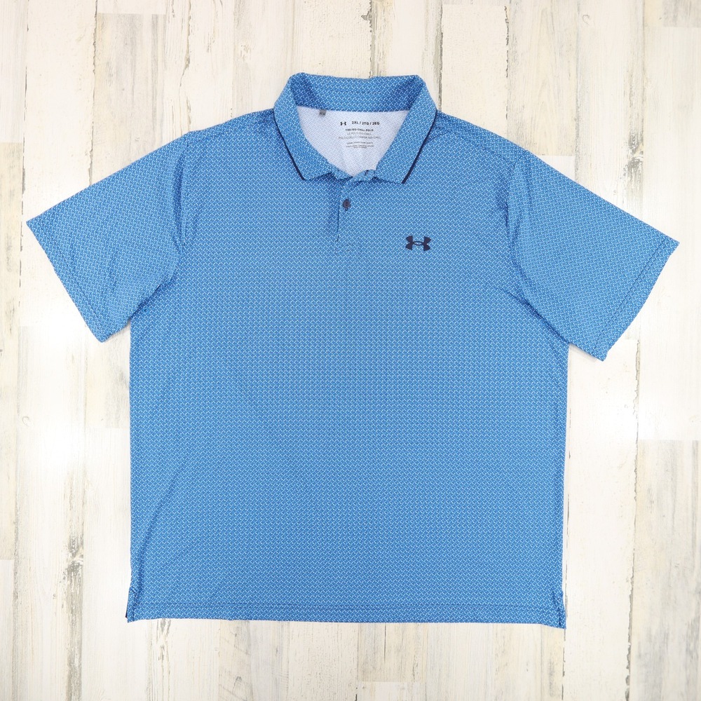 Under Armour Shirt Mens 2XL Blue Iso Chill Geometric Loose Fit Polo